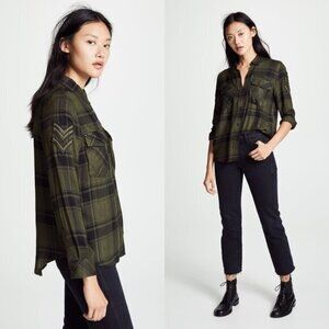 Rails Pepper Plaid Button Down Shirt Olive Black Top Womens Size‎ S